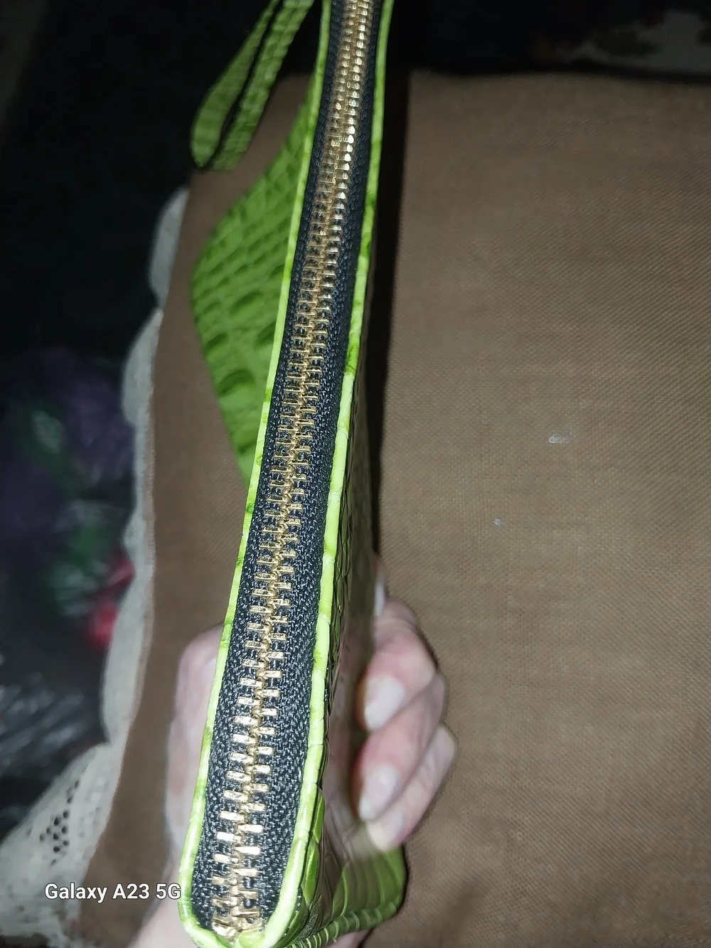 Brahmin Green Croc Embossed Wristlet/ Clutch Gold Hardware Zipper Enclosure